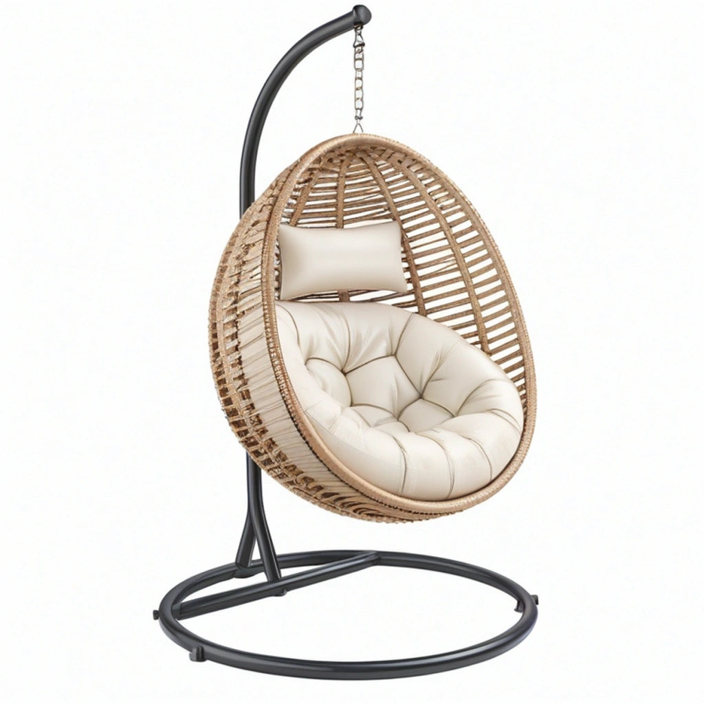 Poltrona sospesa 105 x 105 x 195 cm in rattan beige e acciaio nero - da giardino stile boho