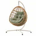 Poltrona sospesa 105 x 105 x 195 cm in rattan naturale e acciaio bianco con imbottitura verde da giardino