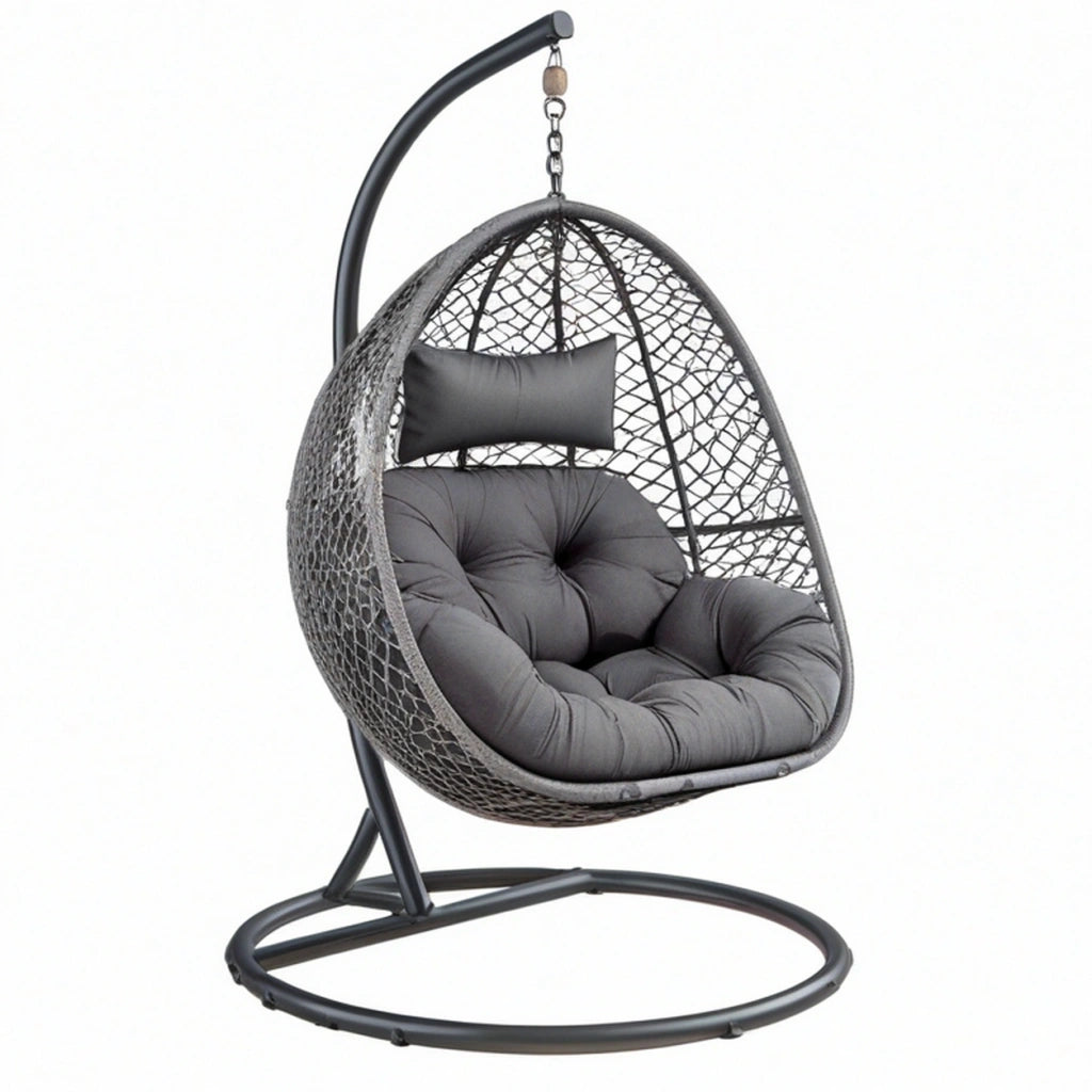 Poltrona sospesa 105 x 105 x 195 cm in metallo nero con seduta imbottita stile moderno