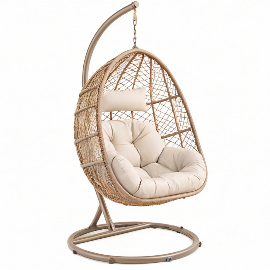 Poltrona sospesa 105 x 105 x 195 cm in fibra intrecciata beige per esterno stile boho