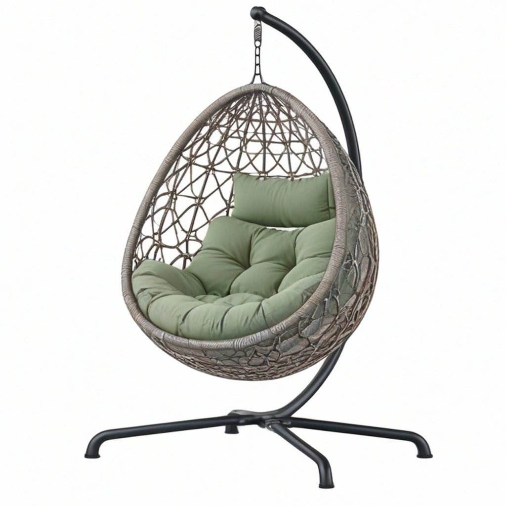 Poltrona sospesa 105 x 105 x 195 cm in rattan sintetico grigio con struttura in acciaio per esterno stile boho