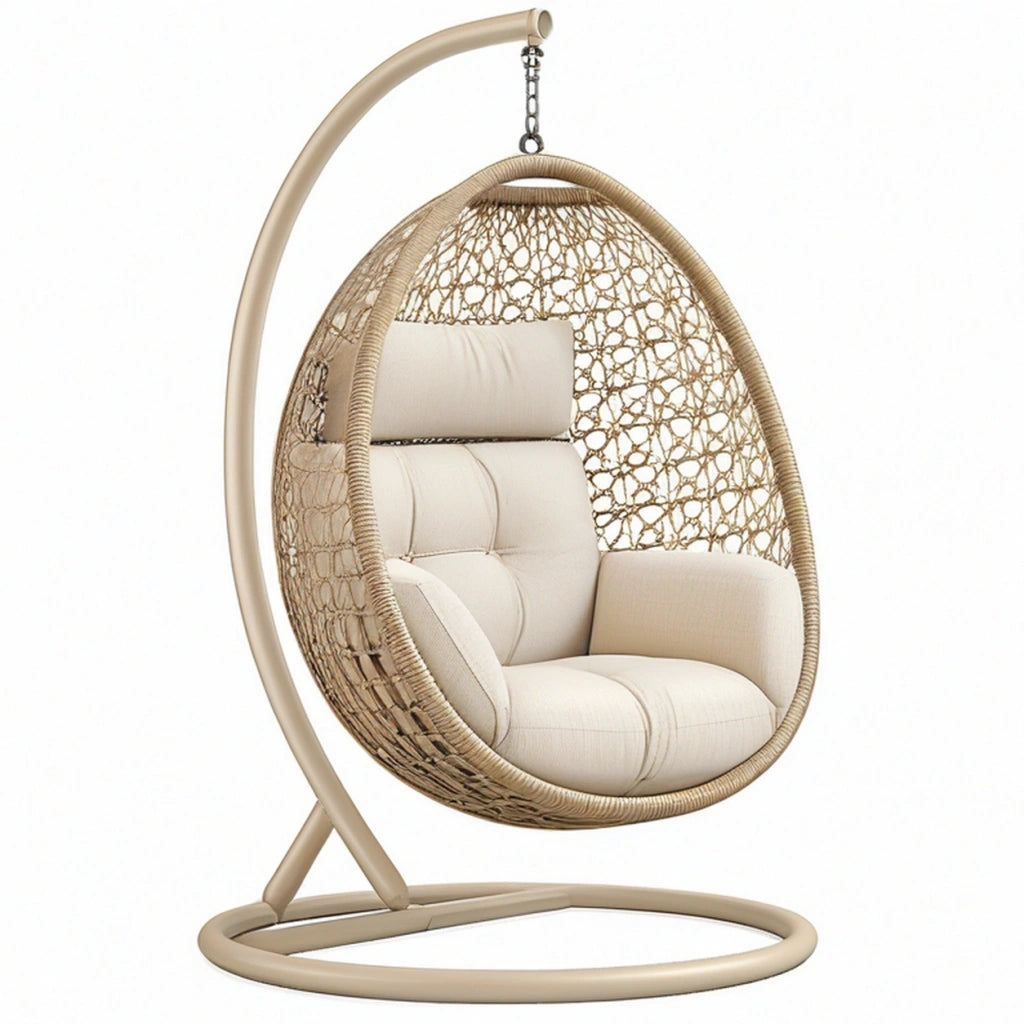Poltrona sospesa 105 x 105 x 195 cm in metallo e fibra intrecciata beige per interni stile boho