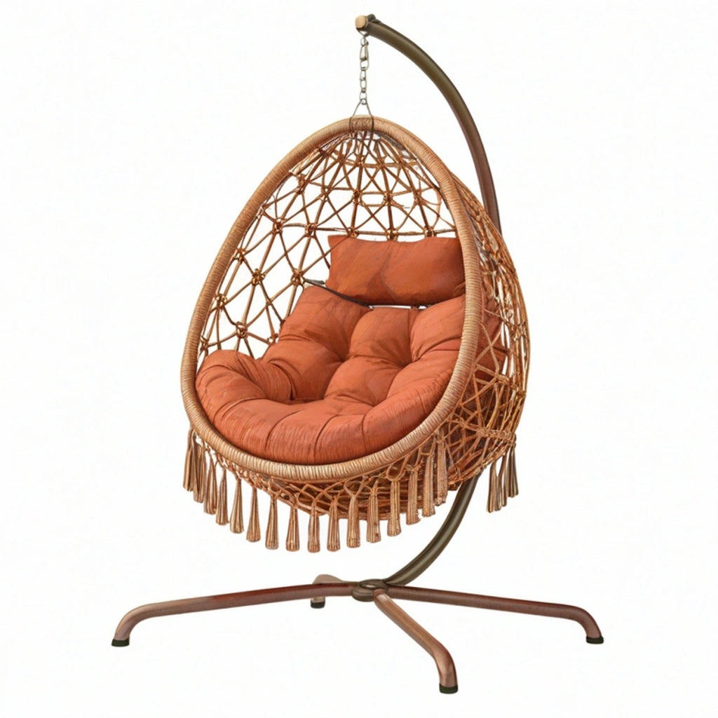 Poltrona sospesa 105 x 105 x 195 cm in rattan marrone con supporto in metallo