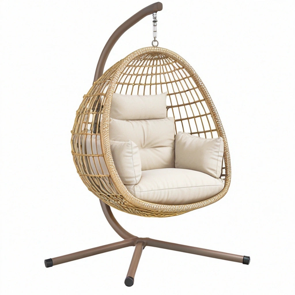 Poltrona sospesa 105 x 105 x 195 cm in rattan e metallo beige/marrone - stile boho da interno