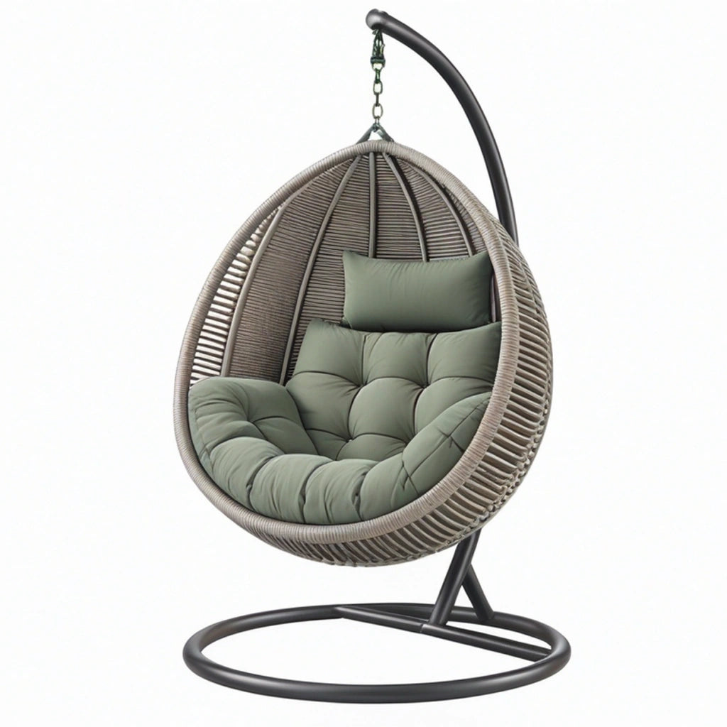Poltrona sospesa 105 x 105 x 195 cm in acciaio e rattan sintetico grigio verde - seduta da esterno