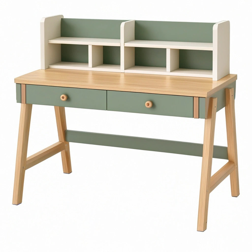 Scrivania per bambini 100 x 55 x 120 cm in legno verde e bianco con cassetti e ripiani