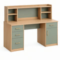 Scrivania con libreria 120 x 60 x 145 cm in legno naturale e verde salvia - stile moderno con cassetti