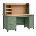 Scrivania con alzata 120 x 60 x 160 cm in legno verde salvia con cassetti e ripiani stile classico