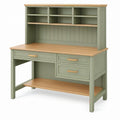 Scrivania con alzata 120 cm in legno verde salvia e naturale - 3 cassetti e ripiani stile rustico