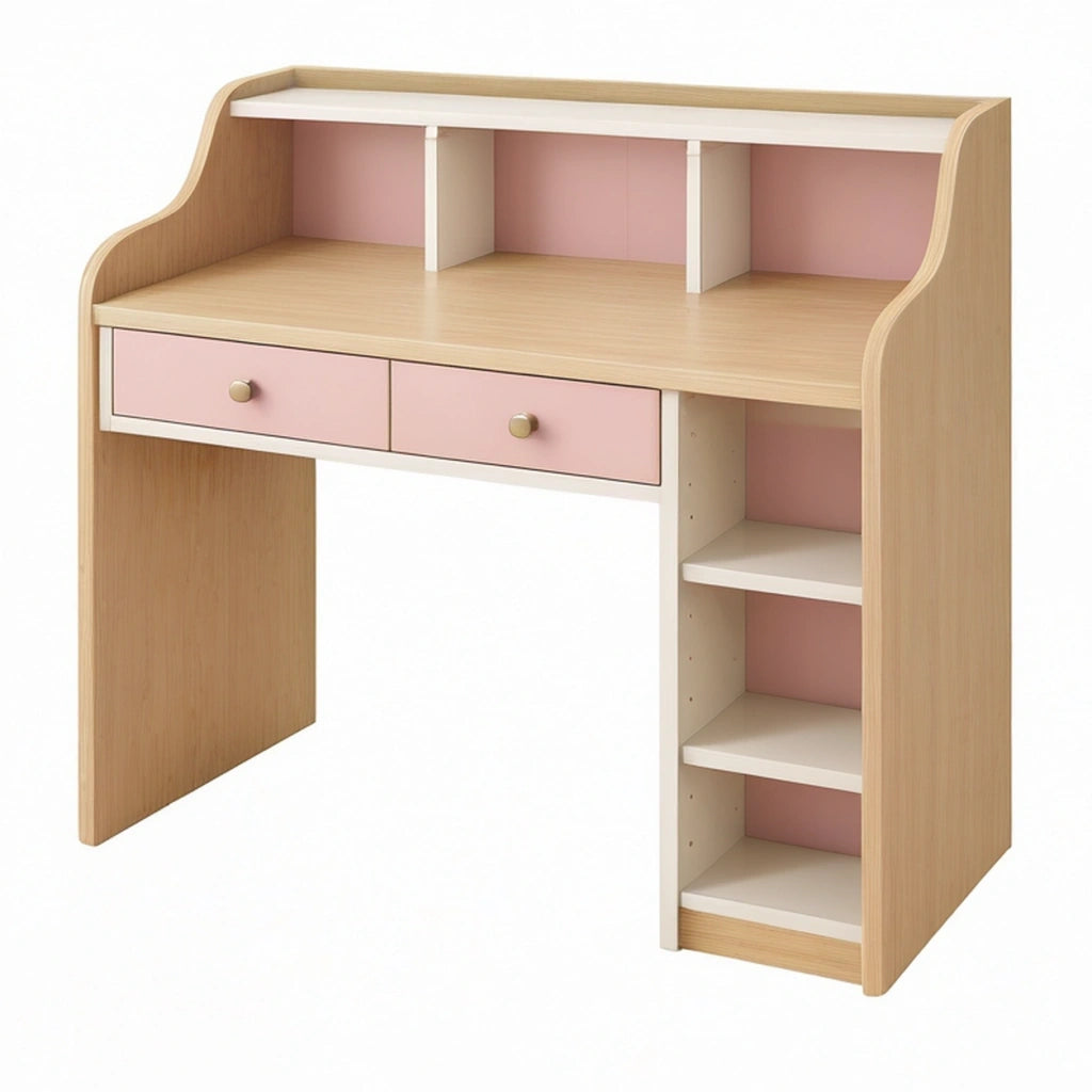 Scrivania 100 x 50 x 100 cm in legno ingegnerizzato naturale rosa e bianco - stile moderno con cassetti e mensole