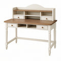 Scrivania con alzata 120 x 60 x 110 cm in legno bianco e marrone stile classico con cassetti