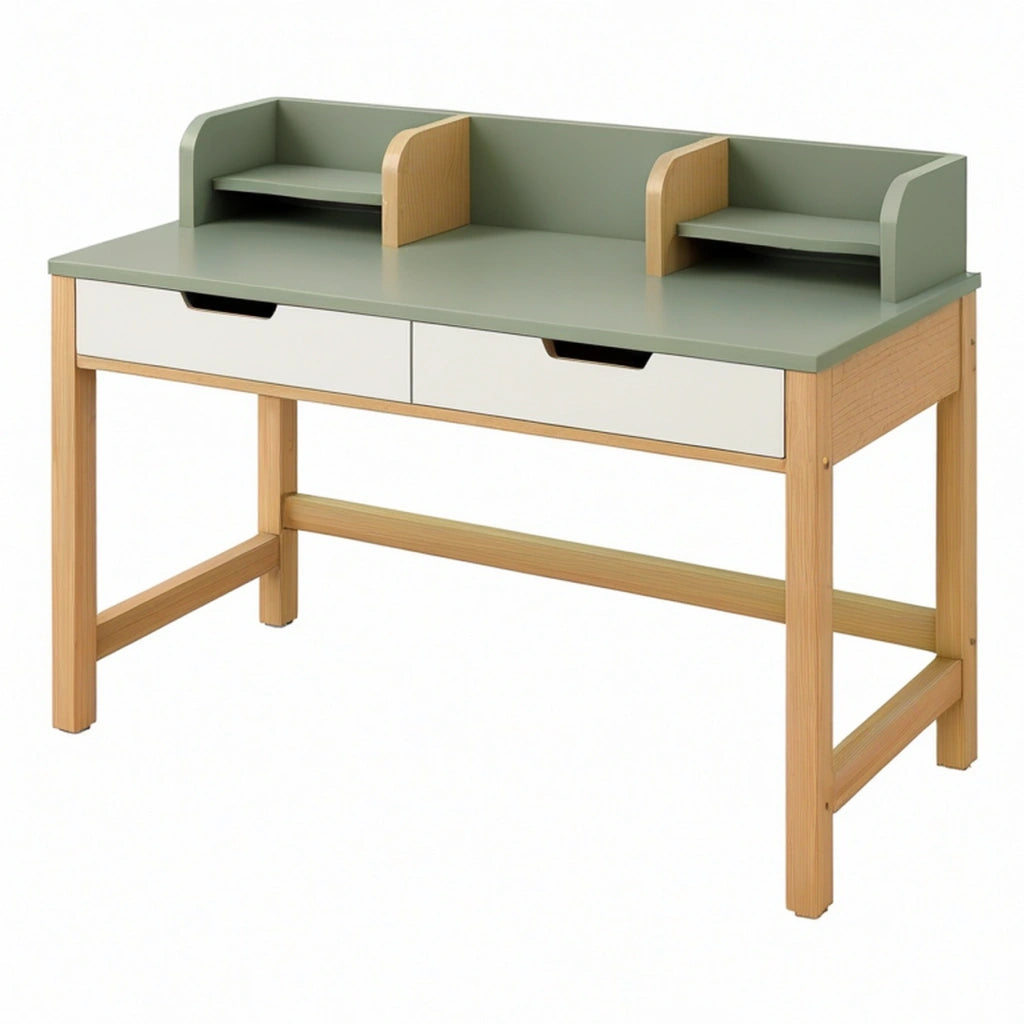 Scrivania 120 x 60 x 100 cm in legno verde salvia con cassetti e ripiani stile nordico