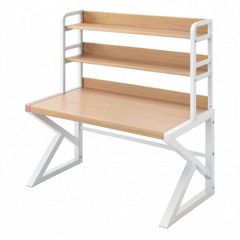 Scrivania 100 x 60 x 120 cm in legno e metallo naturale bianco con ripiani