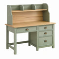 Scrivania con alzata 120 x 60 x 160 cm in legno verde salvia e naturale - stile classico con cassetti