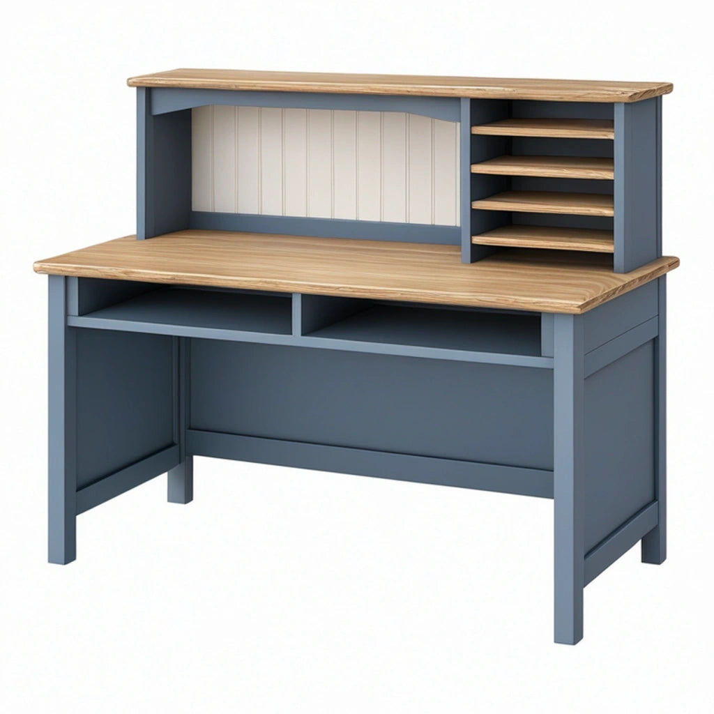 Scrivania 120 x 60 x 140 cm in legno blu ardesia e naturale con ripiani stile moderno