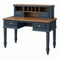 Scrivania con alzata 120 x 60 x 110 cm in legno blu navy e marrone con cassetti stile classico