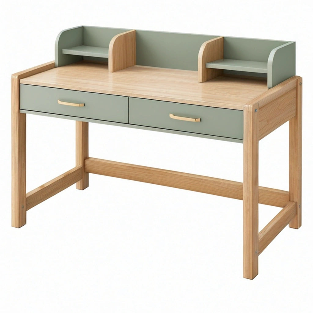 Scrivania per bambini 120 x 60 x 100 cm in legno naturale e verde salvia con cassetti e organizer