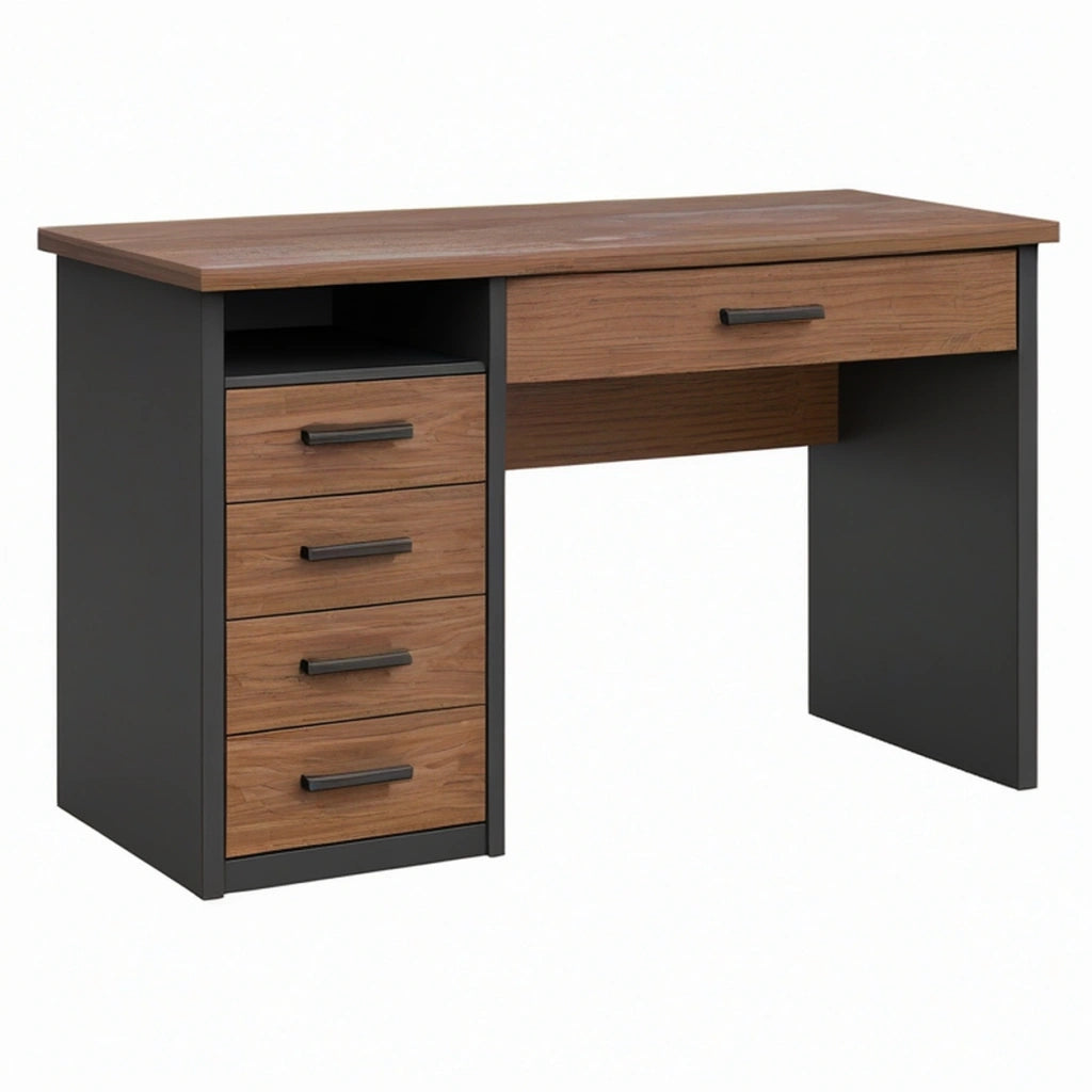 Scrivania 120 x 60 x 75 cm in legno ingegnerizzato marrone e nero con 5 cassetti stile moderno