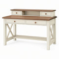 Scrivania 120 cm x 60 cm x 90 cm in legno crema e marrone con cassetti e ripiano superiore