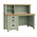 Scrivania con alzata 120 x 60 x 150 cm in legno verde salvia e naturale con cassetti stile rustico