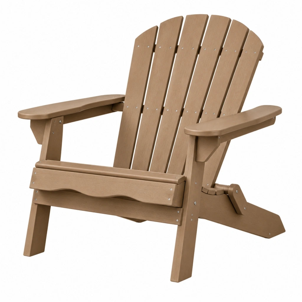 Sedia Adirondack 82 x 80 x 95 cm in plastica effetto legno marrone chiaro per giardino con schienale alto