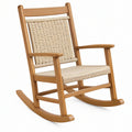 Sedia a dondolo 65 x 90 x 105 cm in legno naturale e corda intrecciata con braccioli stile rustico