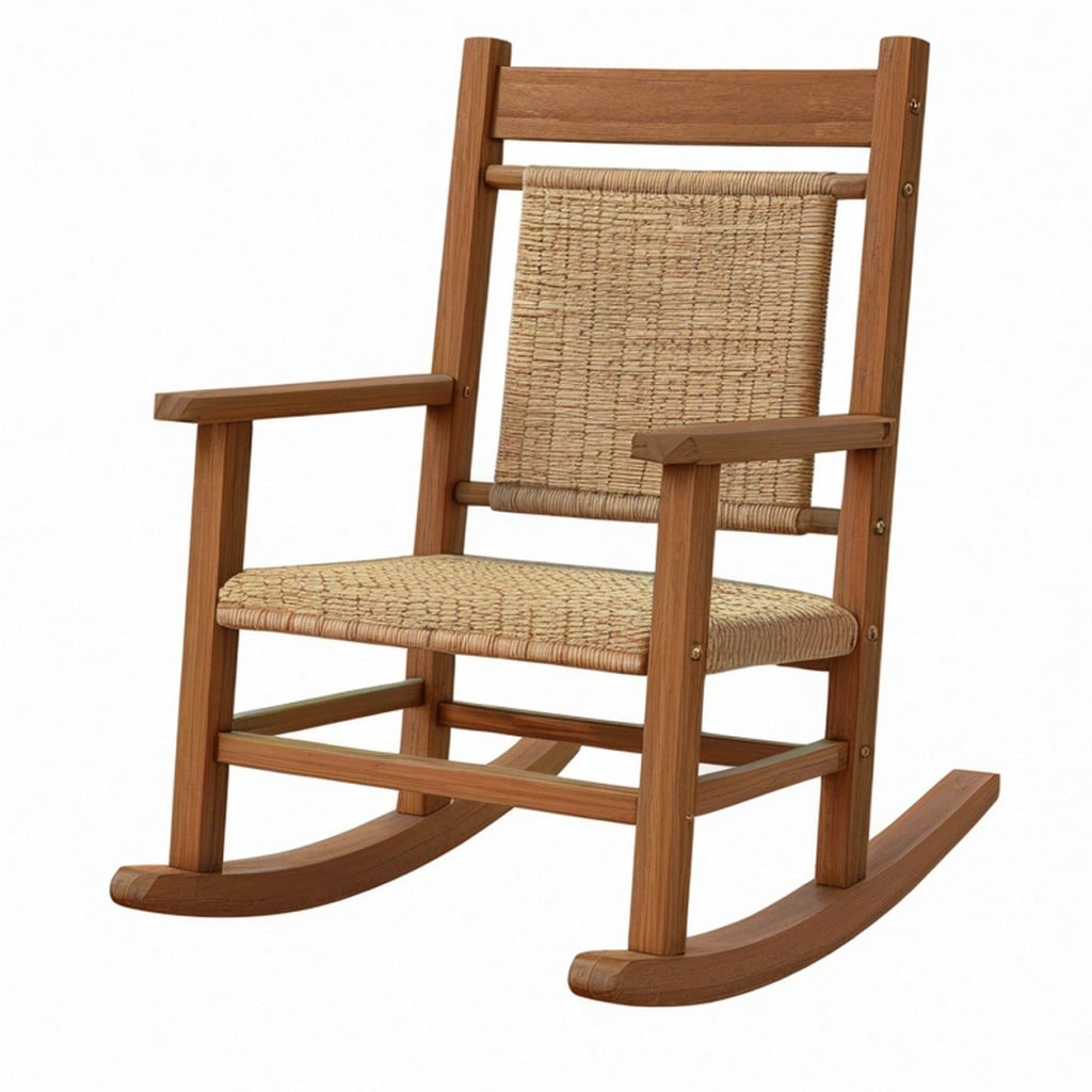 Sedia a dondolo 65 x 90 x 105 cm in legno marrone con seduta intrecciata stile rustico