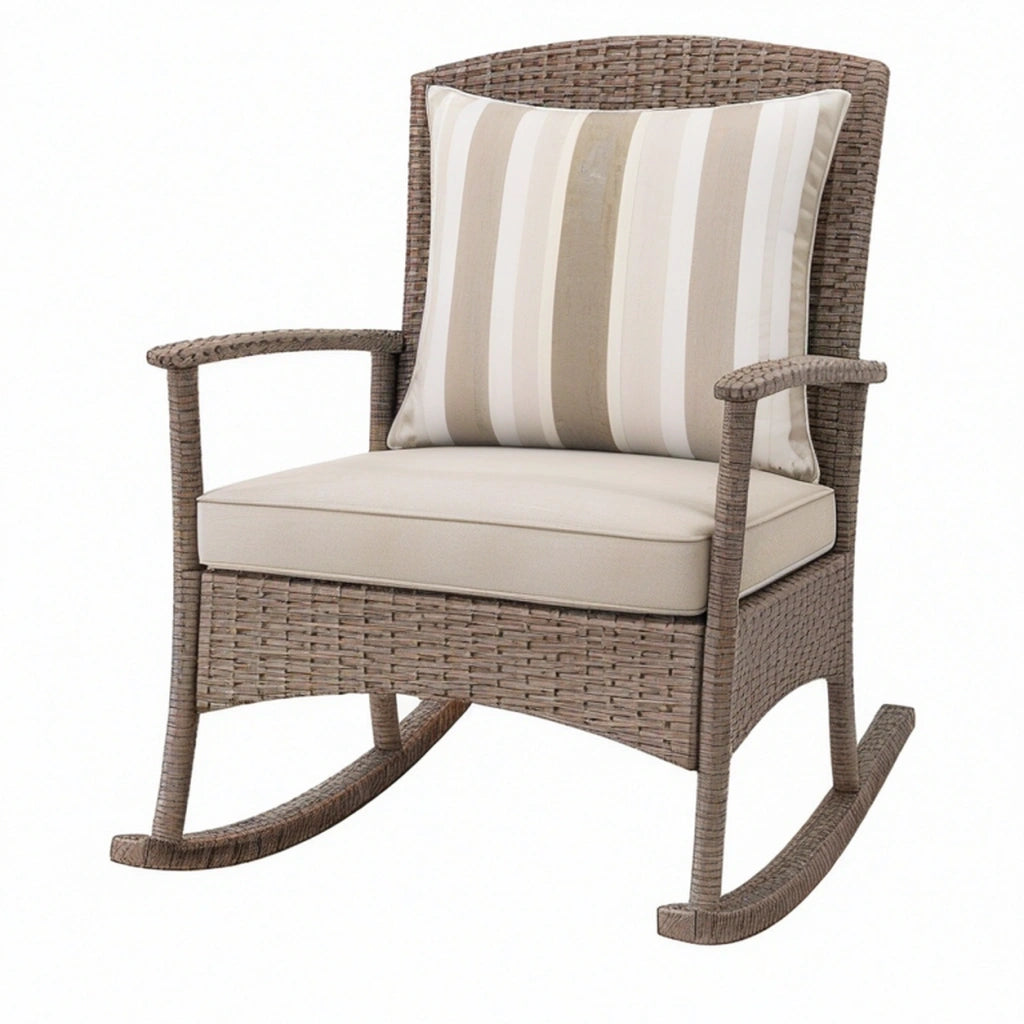 Poltrona a dondolo 72 x 91 x 101 cm in rattan intrecciato marrone con seduta beige per esterno