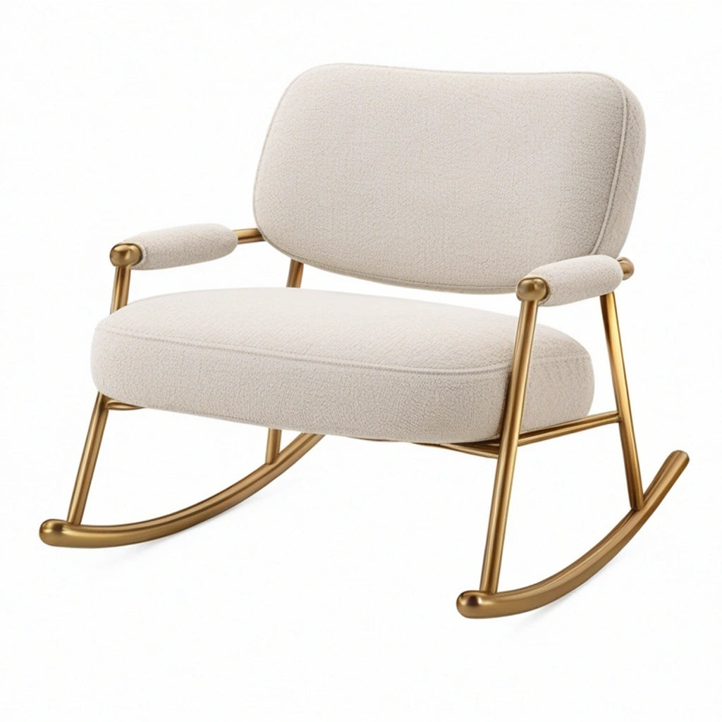 Sedia a dondolo 70 x 90 x 92 cm in tessuto bouclé beige con struttura in metallo dorato