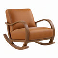 Poltrona a dondolo 95 x 75 x 100 cm in legno e rivestimento effetto pelle cognac stile moderno