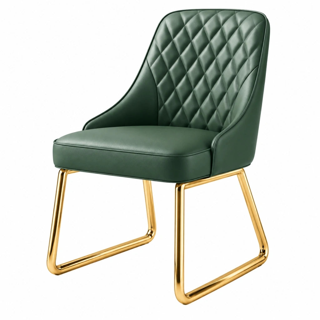 Sedia da pranzo 60 x 62 x 88 cm in similpelle verde con struttura in metallo dorato stile moderno