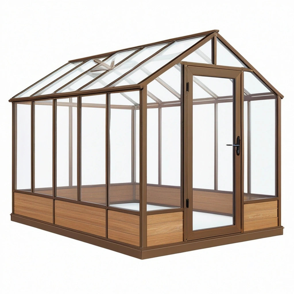 Serra da giardino 240 x 190 x 195 cm in alluminio marrone con pannelli trasparenti e porta