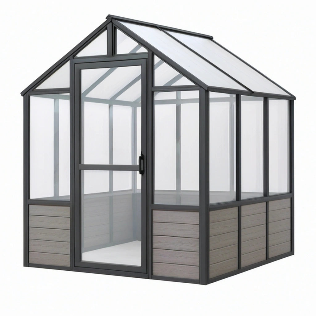 Serra da giardino 190 x 190 x 200 cm in alluminio nero e policarbonato trasparente con porta
