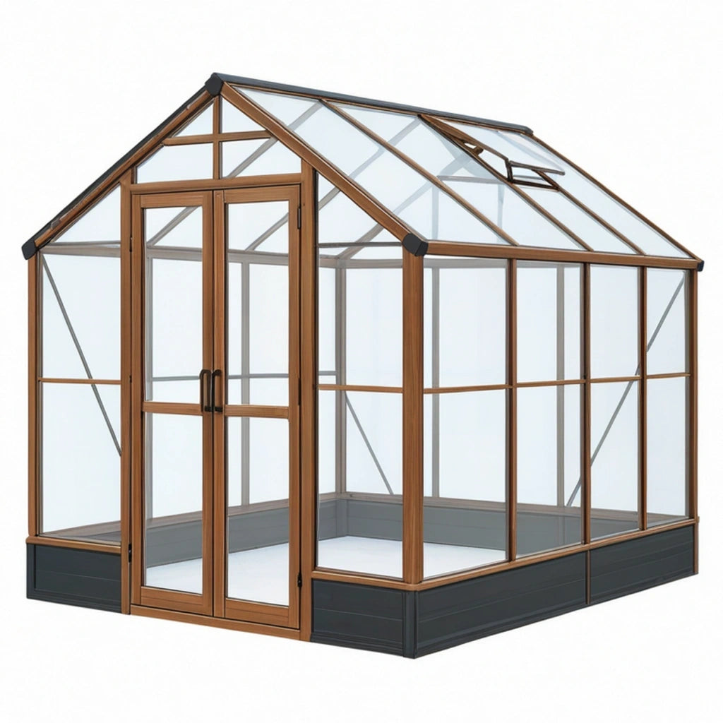 Serra da giardino 240 x 190 x 210 cm in alluminio marrone con pannelli trasparenti e finestra di ventilazione