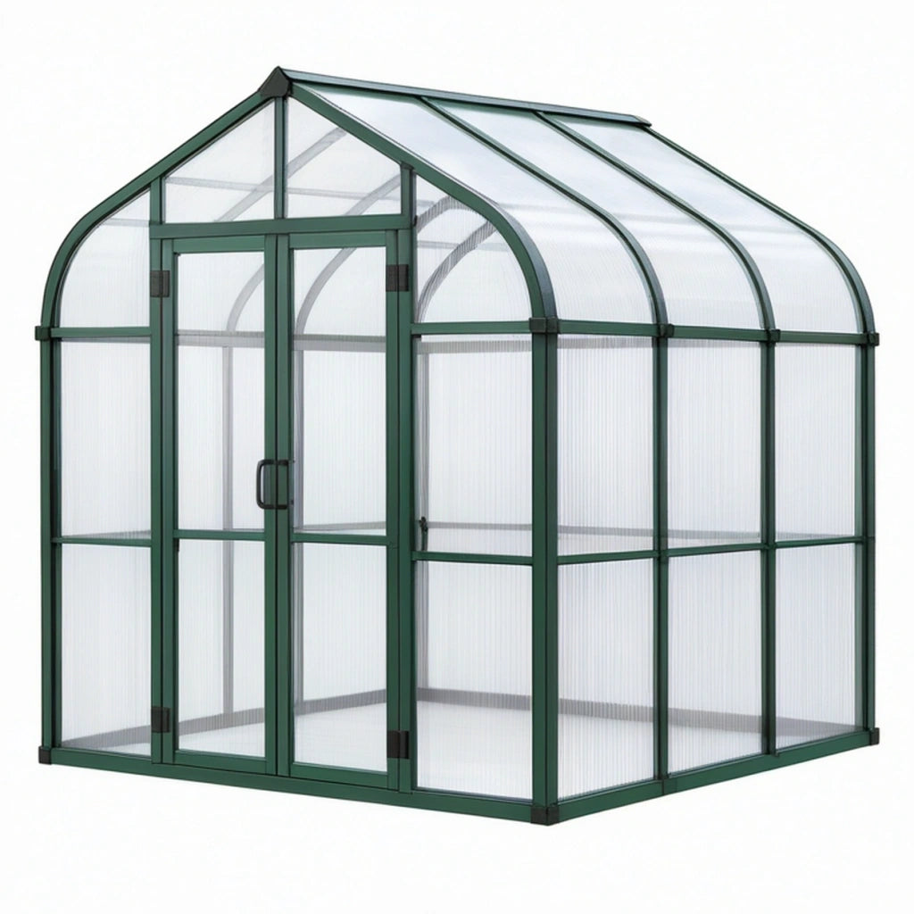 Serra da giardino 190 x 190 x 195 cm in policarbonato verde trasparente con porta a battente - struttura ad arco per coltivazione
