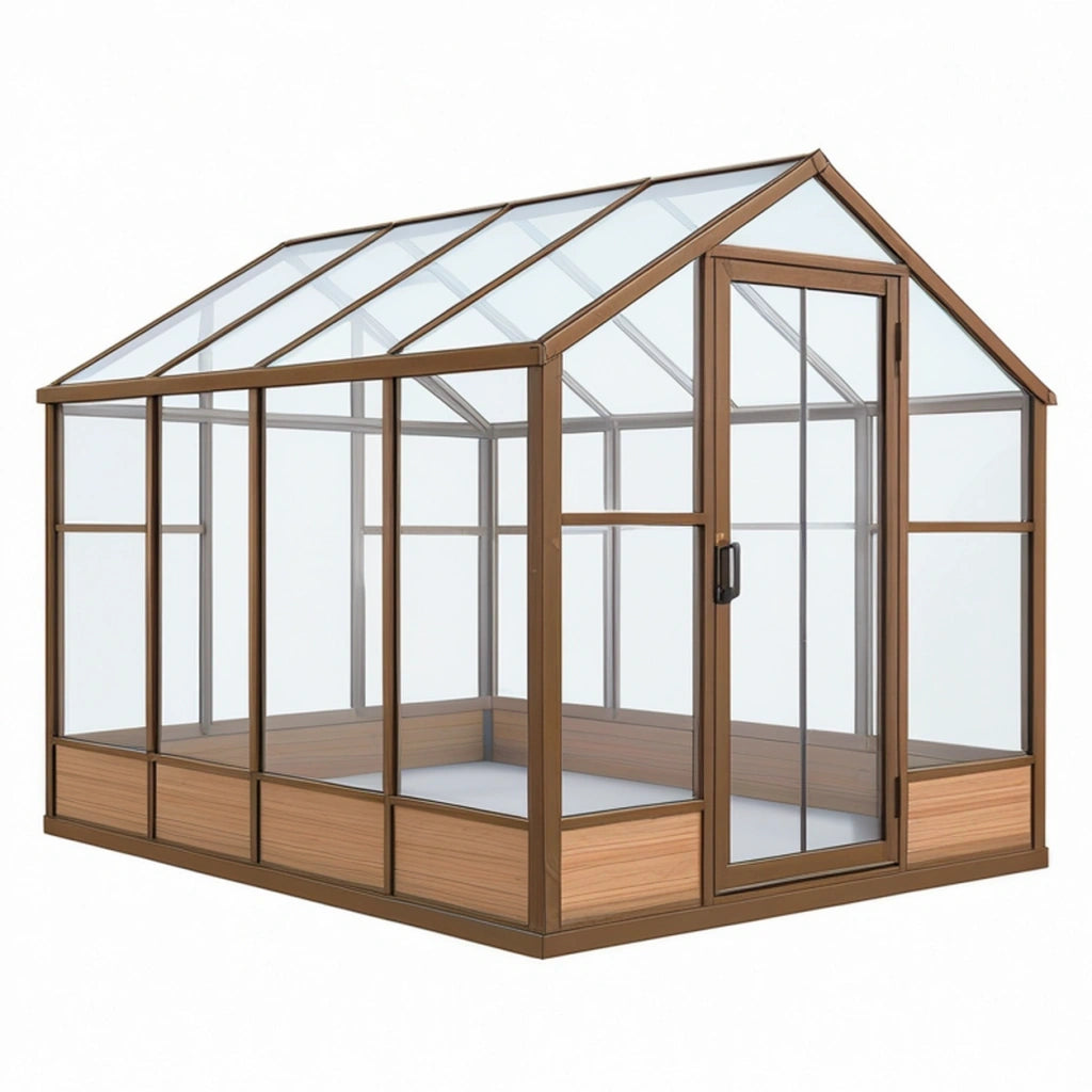 Serra da giardino 240 x 190 x 200 cm in alluminio bronzo con pannelli trasparenti e porta scorrevole