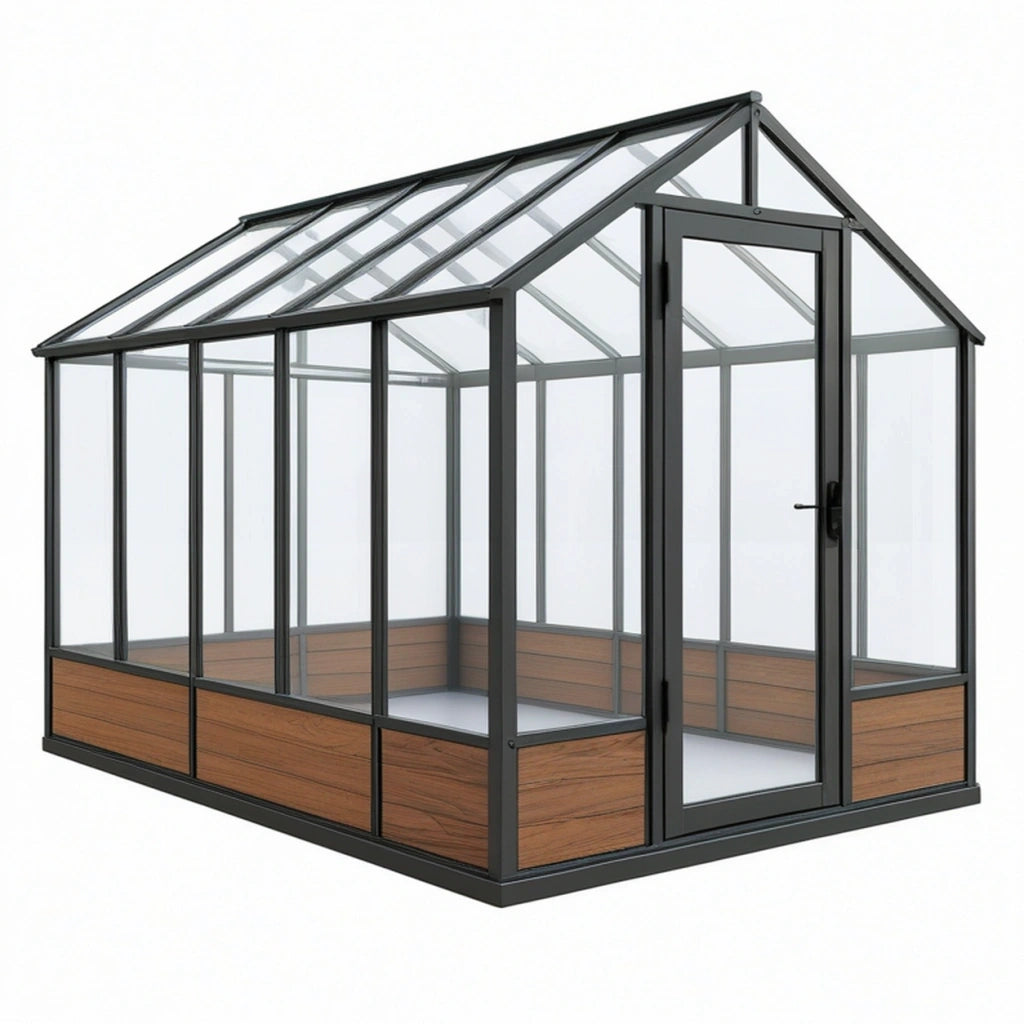 Serra da giardino 300 x 190 x 220 cm in metallo nero con pannelli trasparenti e porta battente